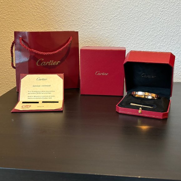 Cartier Jewelry Cartier 8k Rose Gold Love Bracelet Size 18 With Certificates Moissanite